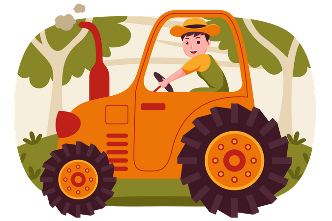 Bauer fährt Traktor  Illustration
