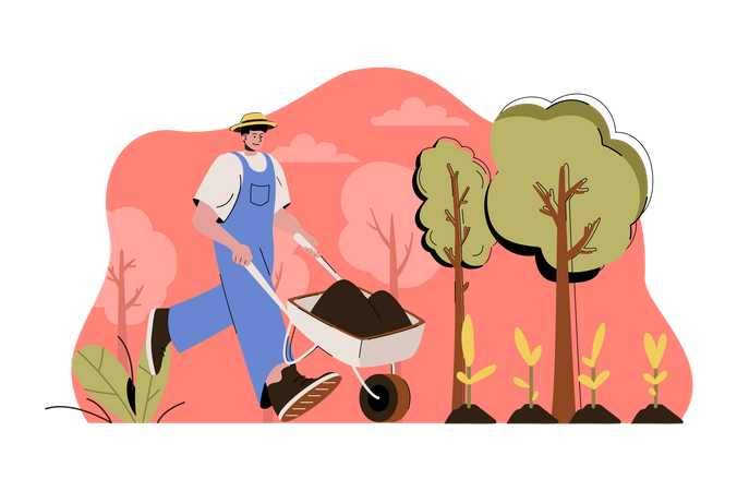 Bauer beim Pflanzen von Feldfrüchten  Illustration