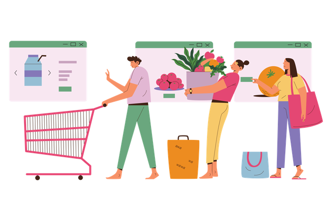 Lange Warteschlange beim Online-Shopping  Illustration