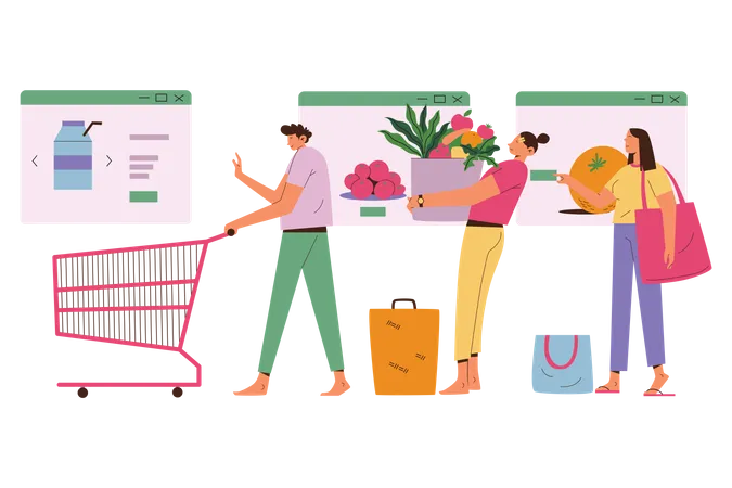 Lange Warteschlange beim Online-Shopping  Illustration