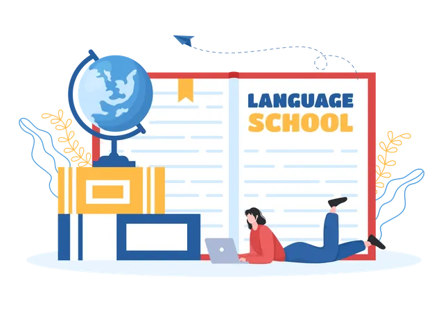 Language School Template Hand Drawn Cartoon Flat Illustration Of Online Learning Courses Training Program And Study Foreign Languages Abroad Illustration