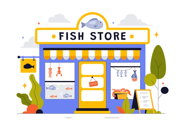 Inauguración de una nueva tienda de pescado  Ilustración