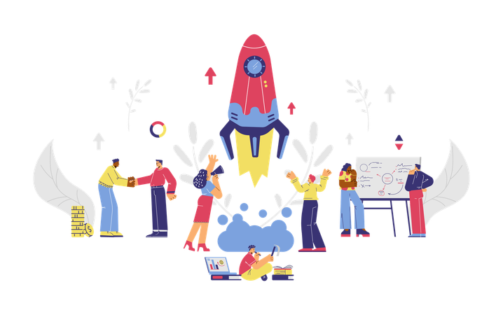 Lanzamiento de proyecto de Start Up empresarial para web y redes sociales  Ilustración