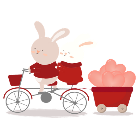 Lapin sur vélo portant un ballon sur le dos  Illustration