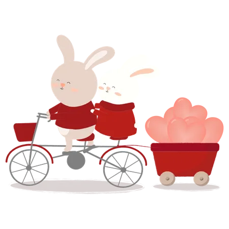 Lapin sur vélo portant un ballon sur le dos  Illustration