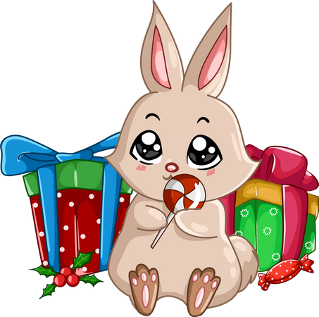 Lapin avec cadeau de Noël  Illustration