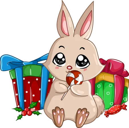 Lapin avec cadeau de Noël  Illustration