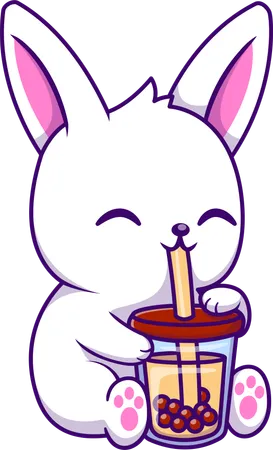 Lapin boit du thé au lait boba  Illustration