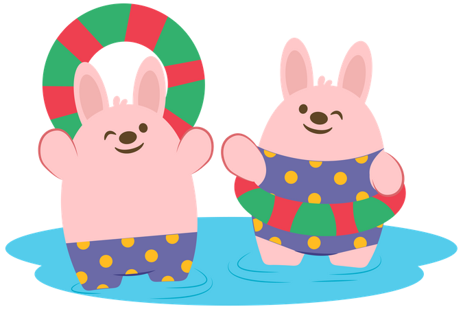 Couple de lapins portant un maillot de bain  Illustration