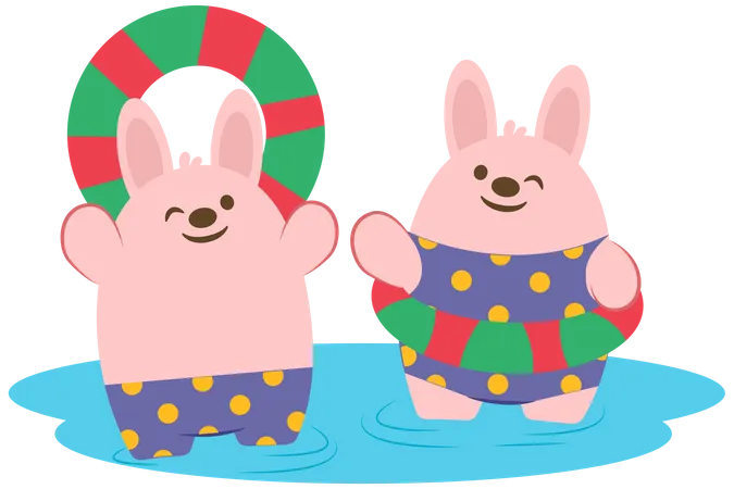 Couple de lapins portant un maillot de bain  Illustration