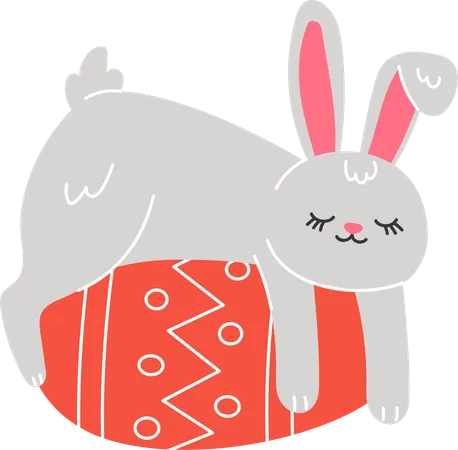 Lapin de Pâques dormant sur un œuf peint  Illustration