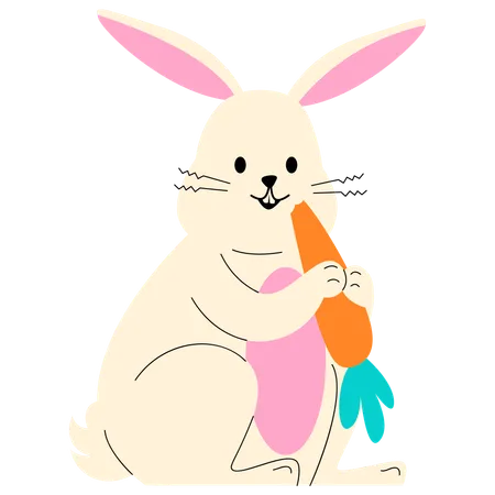 Lapin mangeant des carottes  Illustration