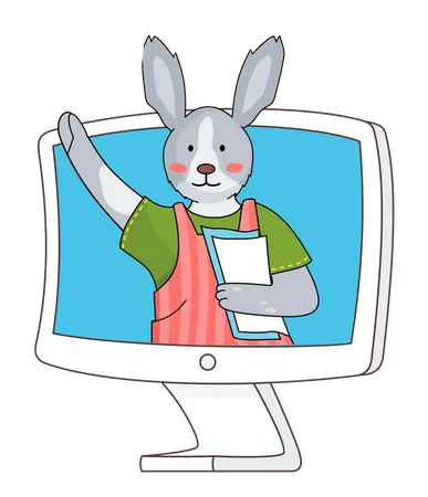 Un lapin mignon a assisté à un cours en ligne  Illustration