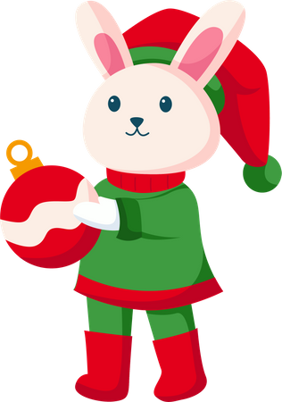 Joli lapin avec boule de Noël  Illustration