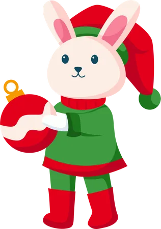Joli lapin avec boule de Noël  Illustration