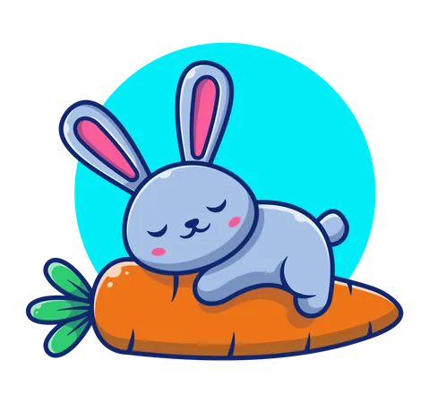 Lapin mignon dormant sur une carotte  Illustration