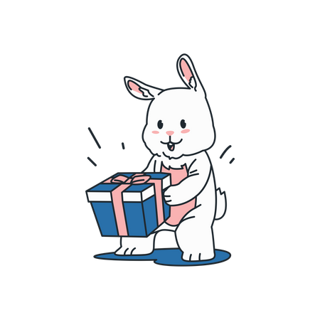 Lapin tenant une boîte cadeau  Illustration