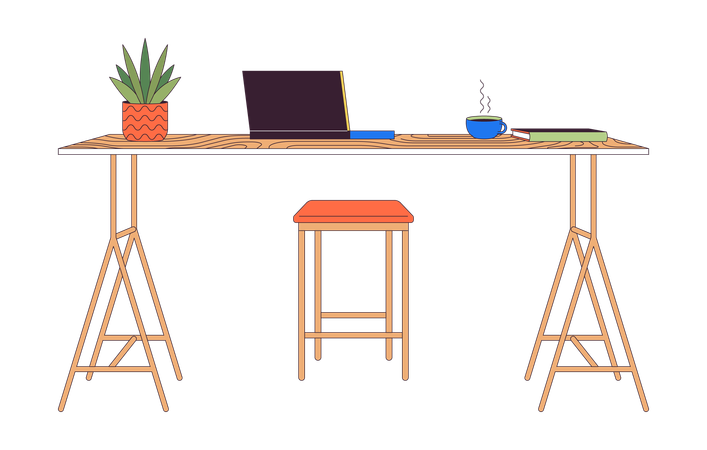 Laptop and coffee on counter table  Illustration