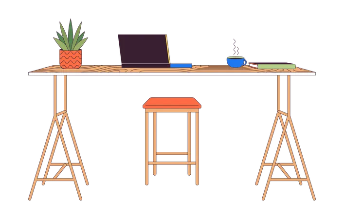 Laptop and coffee on counter table  Illustration