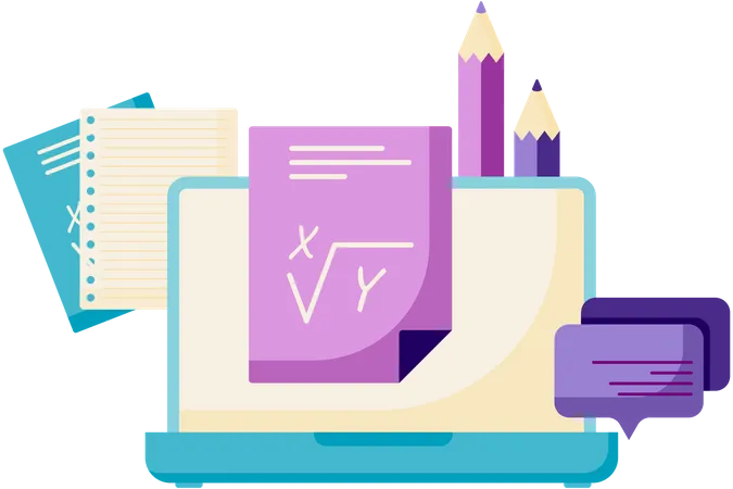 Laptop and math sheet  Illustration