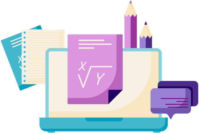 Laptop and math sheet  Illustration