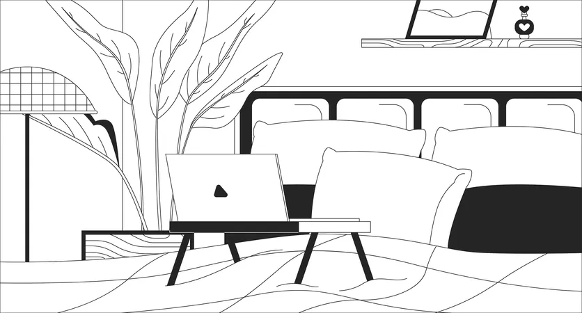 Laptop bed desk in bedroom at night  Illustration