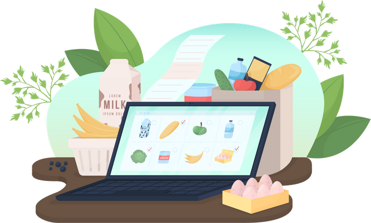 Laptop com pedido de comida on-line  Ilustração