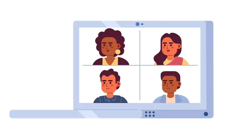 Laptop com videochamada em grupo  Ilustração