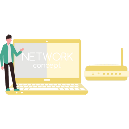 Laptop connected to network  Illustration