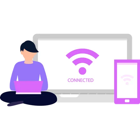 The Laptop Is Connected To Wi Fi Illustration