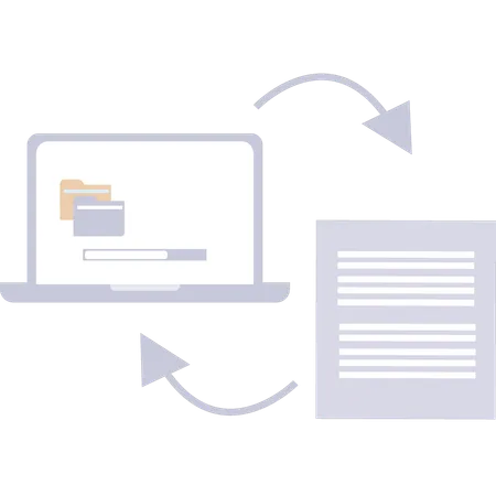 Laptop converts the data into a document  Illustration