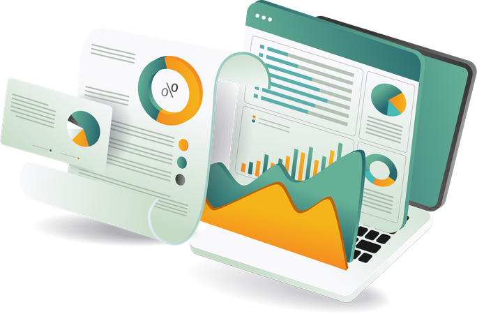 Laptop displaying charts and graphs  Illustration