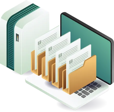 Laptop displaying files and folders  Illustration