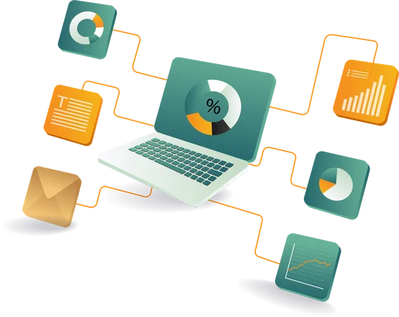 Laptop mit Datendiagramm  Illustration