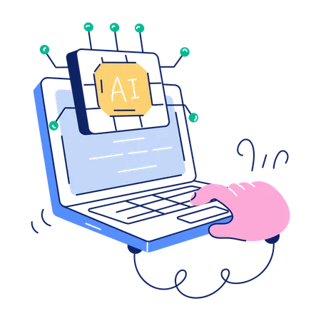 A Drawing Style Mini Illustration Of Laptop Processor 일러스트레이션