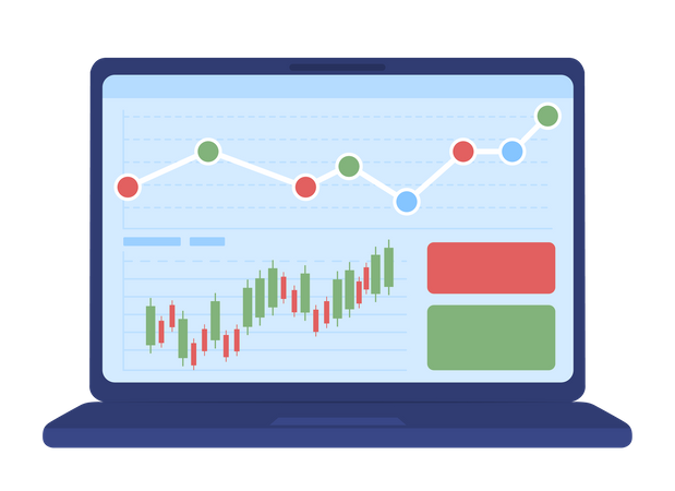Laptop screen with stock charts  Illustration
