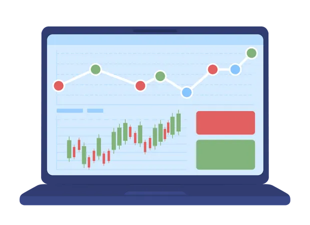Laptop screen with stock charts Illustration