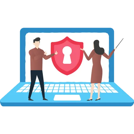 Boy And Girl Doing Data Security Illustration