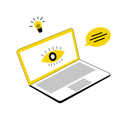 Laptop with Eye Symbol and Light Bulb  Illustration