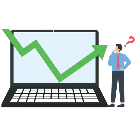 Laptop with green arrow graph  Illustration