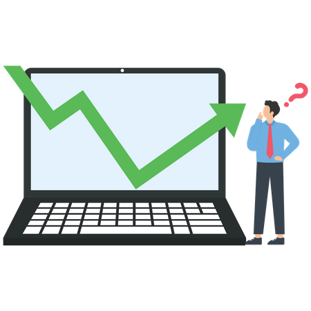 Laptop with green arrow graph  Illustration