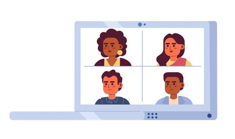 Laptop with group video call  Illustration