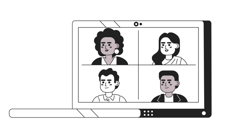 Laptop with group video call  Illustration