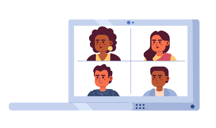 Laptop with group video call  Illustration