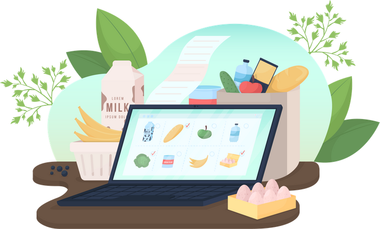 Laptop with online food order Illustration