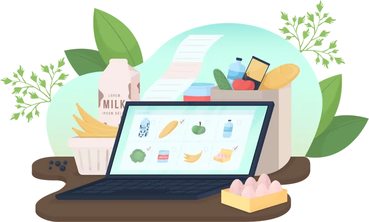 Laptop with online food order Illustration