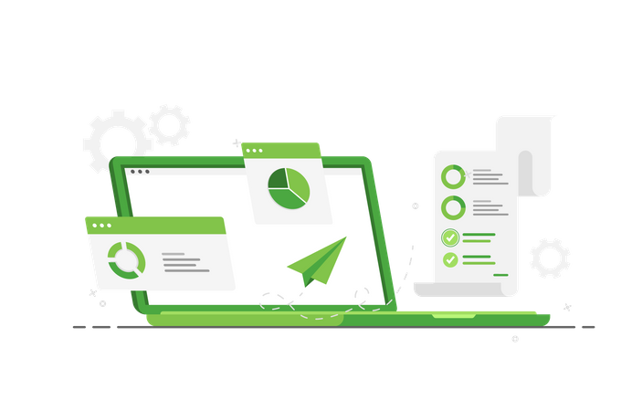 Laptop with sales analytics  Illustration
