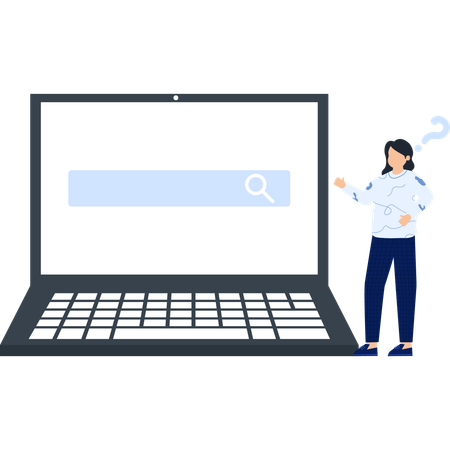 Laptop with Search Bar and Person with Question Mark Searching Online  Illustration