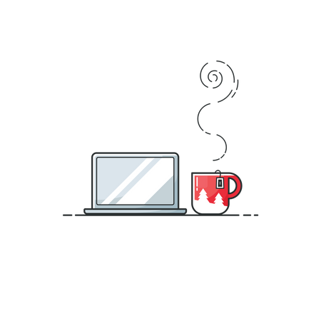 Laptop with tea cup Illustration