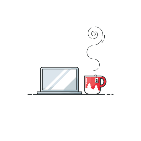 Laptop with tea cup  Illustration